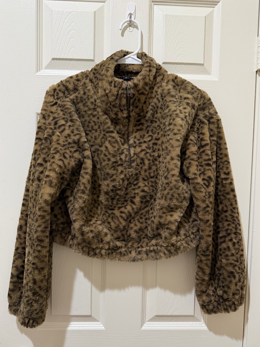 Brown Leopard-Print Teddy Pullover Jacket